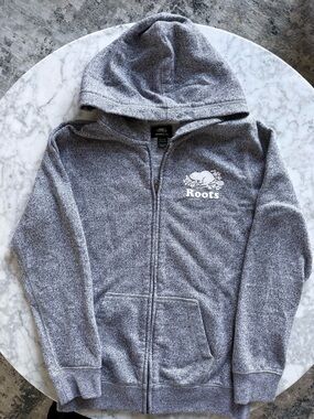 Roots Kids Zip Hoodie Grey XL 11-12 Youth Sweatshirt Logo